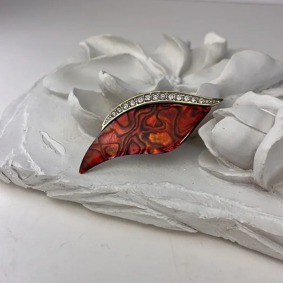 Vintage Butler Abalone Shell & Rhinestone Brooch Pin - Picture 3 of 10